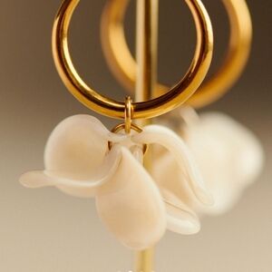 Sezane Gold and Cream Floral Hoops